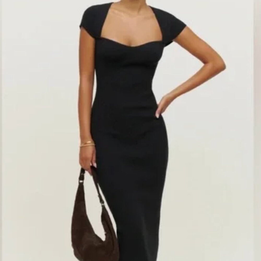 Reformation Agostino Cotton Midi Sweater Dress Black XS